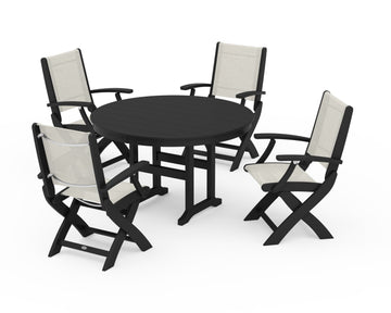 Coastal Folding Chair 5-Piece Round Dining Set