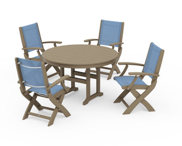 Coastal Folding Chair 5-Piece Round Dining Set