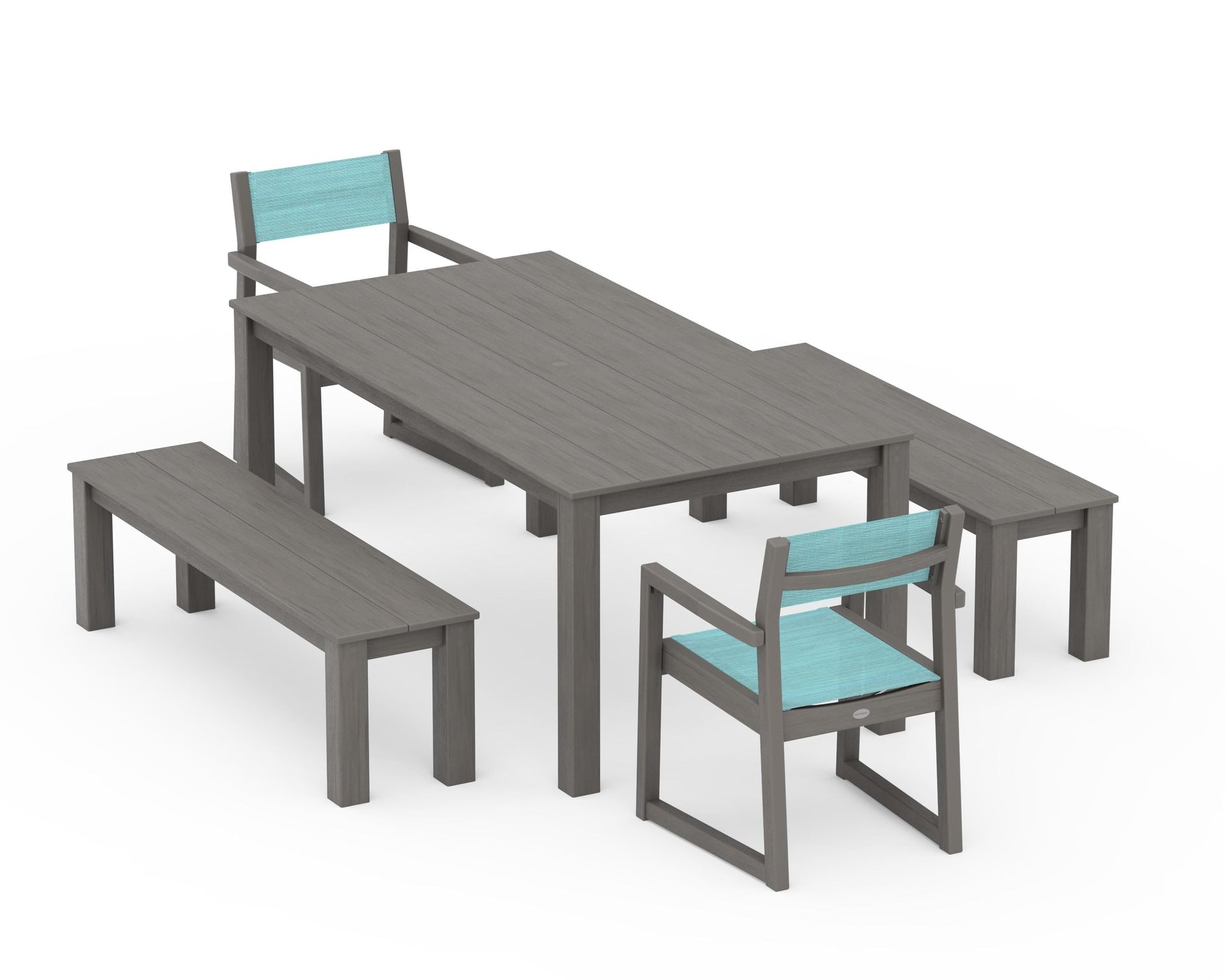 EDGE Sling Arm Chair 5-Piece Parsons Dining Set with Benches