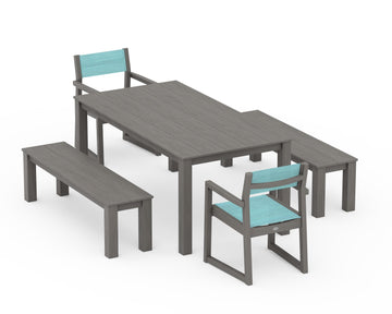 EDGE Sling Arm Chair 5-Piece Parsons Dining Set with Benches