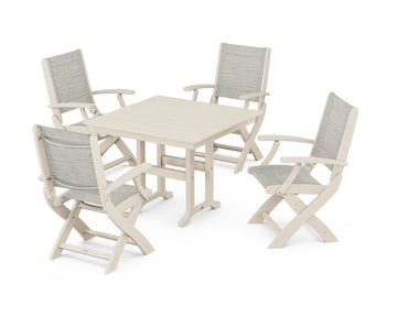 Coastal Folding Chair 5-Piece Farmhouse Dining Set