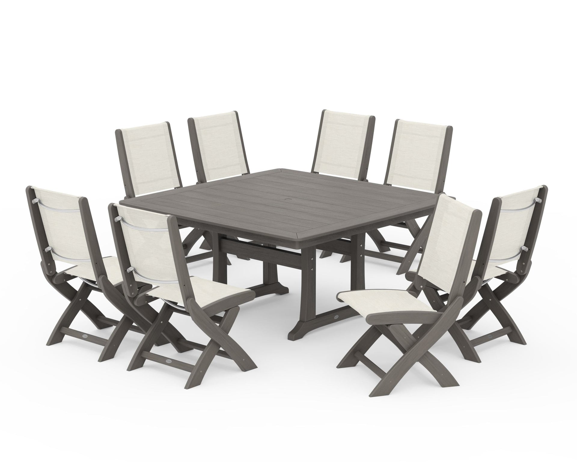 Coastal Folding Side Chair 9-Piece Dining Set with Trestle Legs