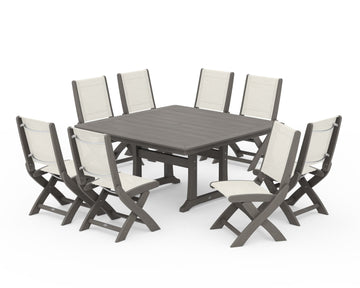 Coastal Folding Side Chair 9-Piece Dining Set with Trestle Legs