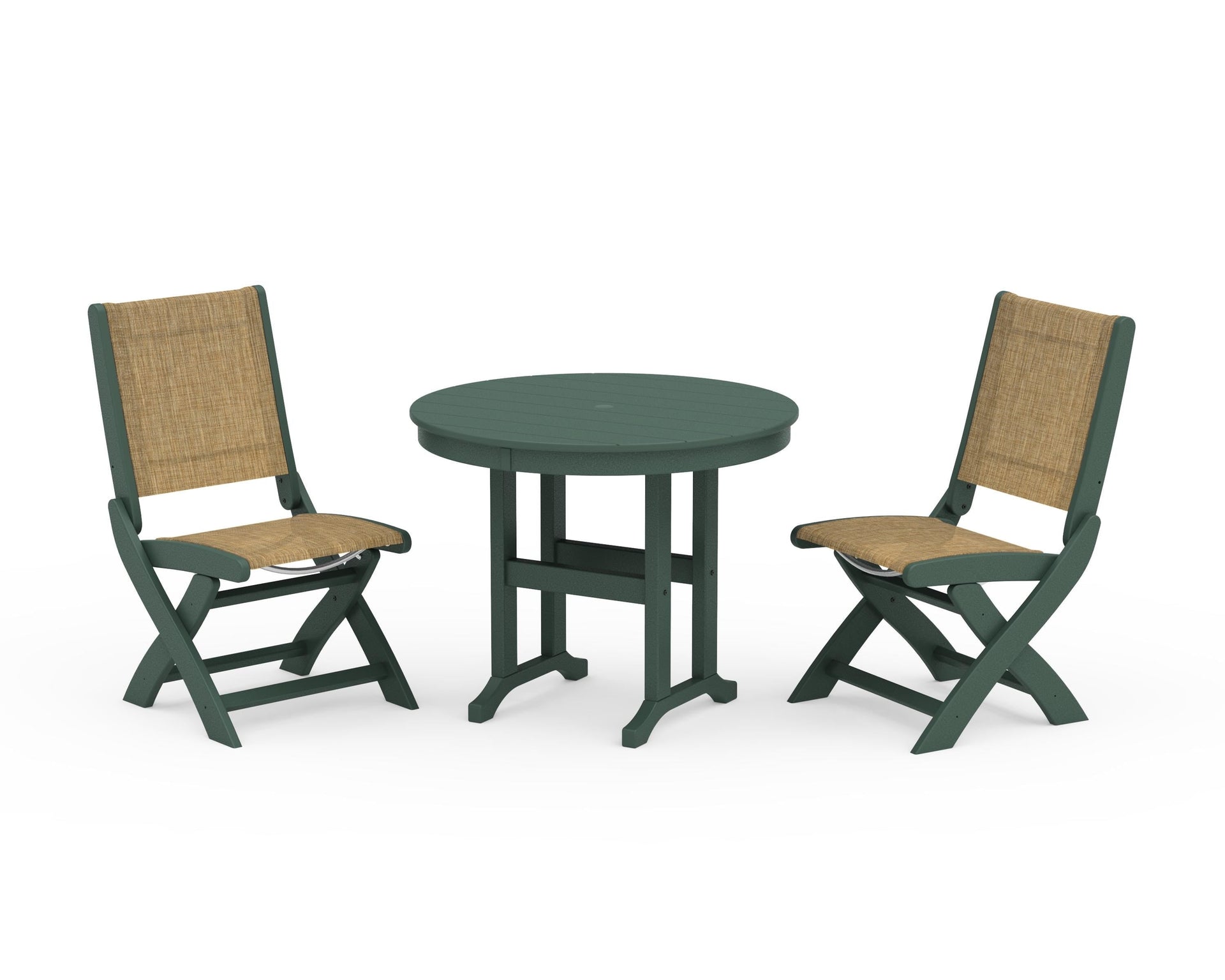 Coastal Folding Side Chair 3-Piece Round Dining Set