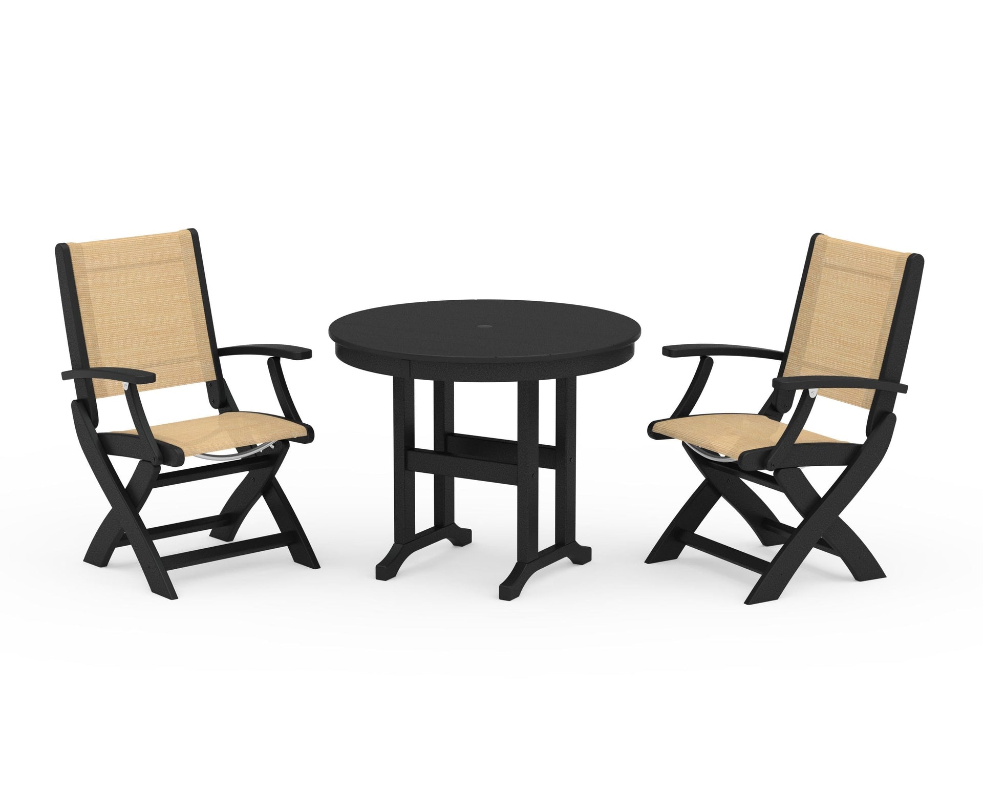 Coastal Folding Chair 3-Piece Round Dining Set