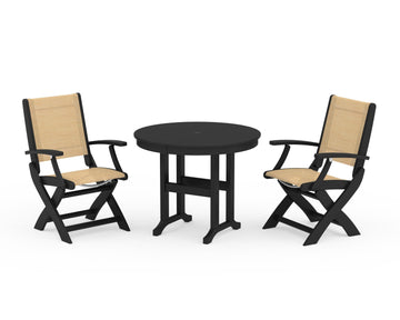 Coastal Folding Chair 3-Piece Round Dining Set