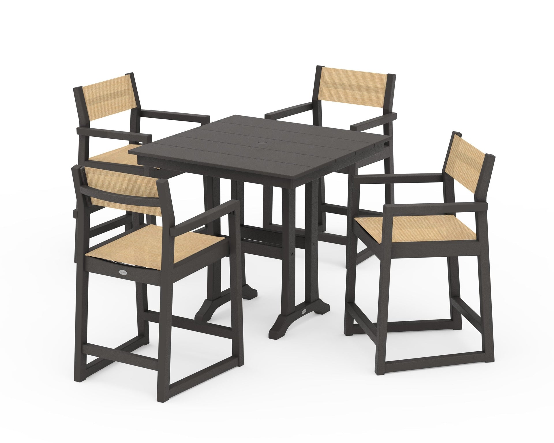 EDGE Sling Arm Chair 5-Piece Farmhouse Counter Set with Trestle Legs