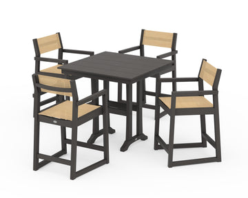 EDGE Sling Arm Chair 5-Piece Farmhouse Counter Set with Trestle Legs