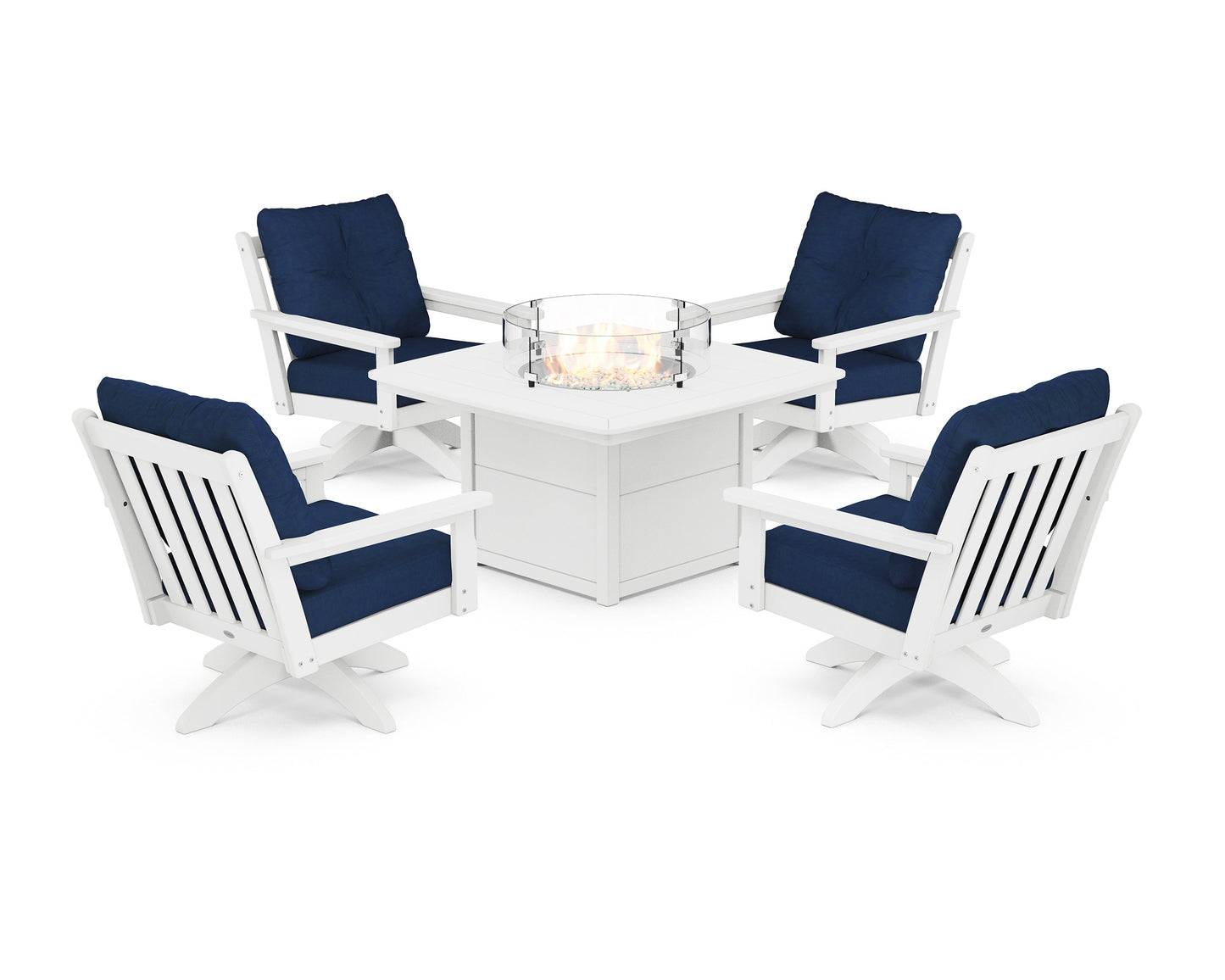 Vineyard 5-Piece Deep Seating Swivel Conversation Set with Fire Pit Table