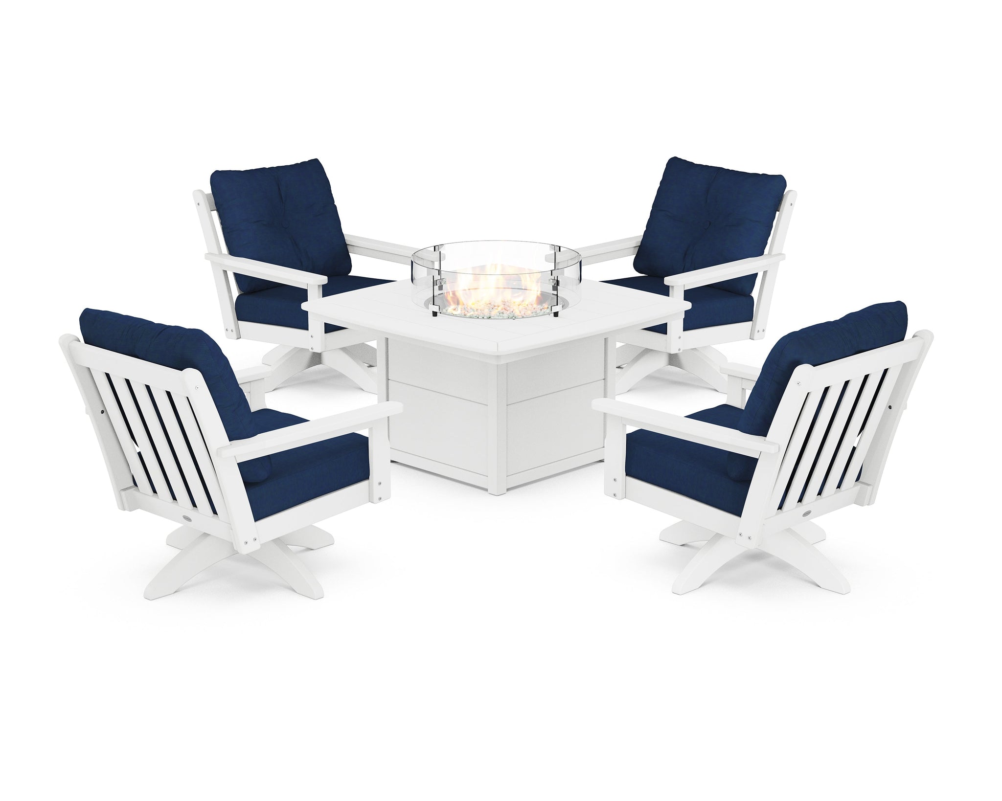 Vineyard 5-Piece Deep Seating Swivel Conversation Set with Fire Pit Table