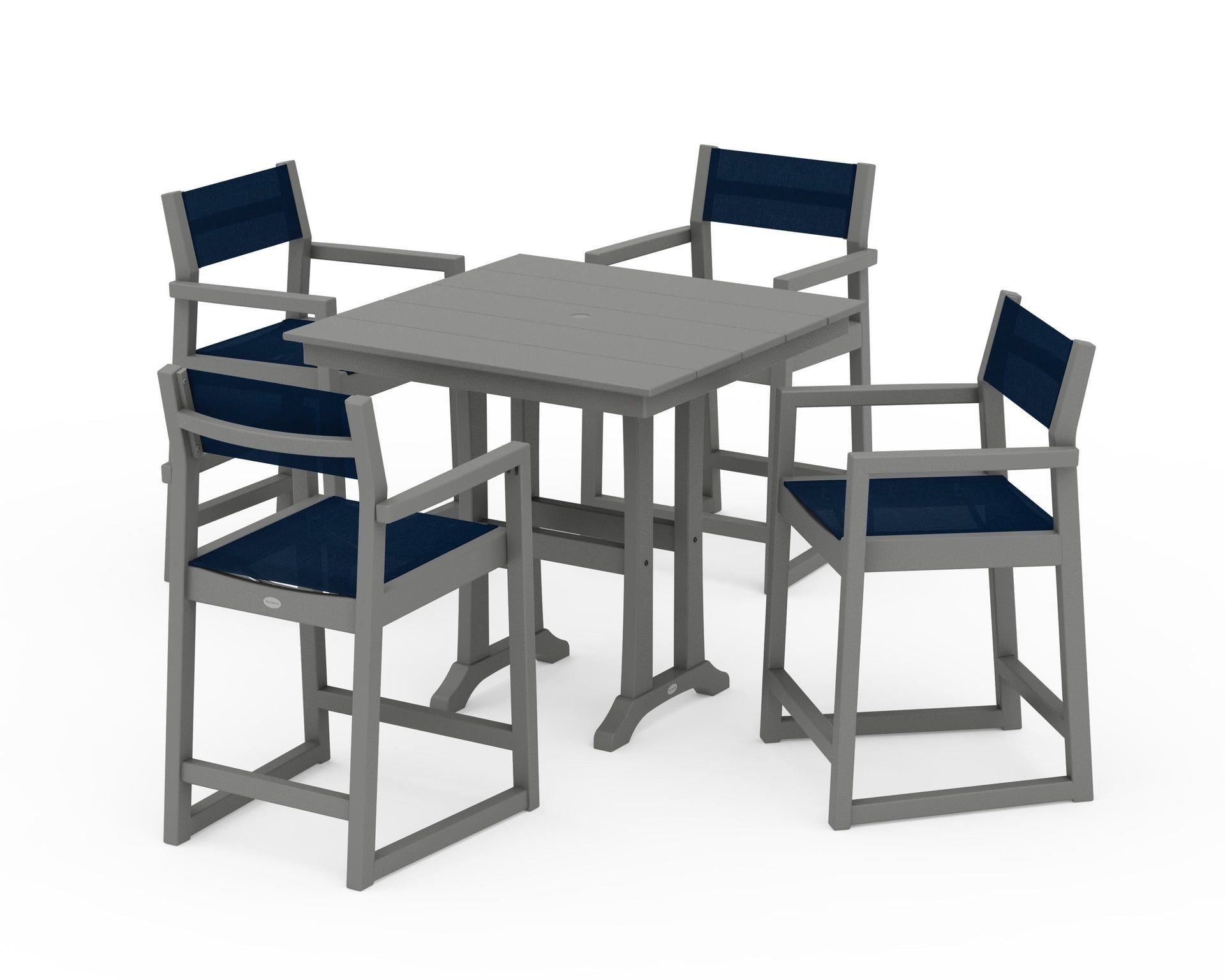 EDGE Sling Arm Chair 5-Piece Farmhouse Counter Set with Trestle Legs