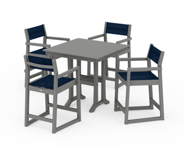 EDGE Sling Arm Chair 5-Piece Farmhouse Counter Set with Trestle Legs