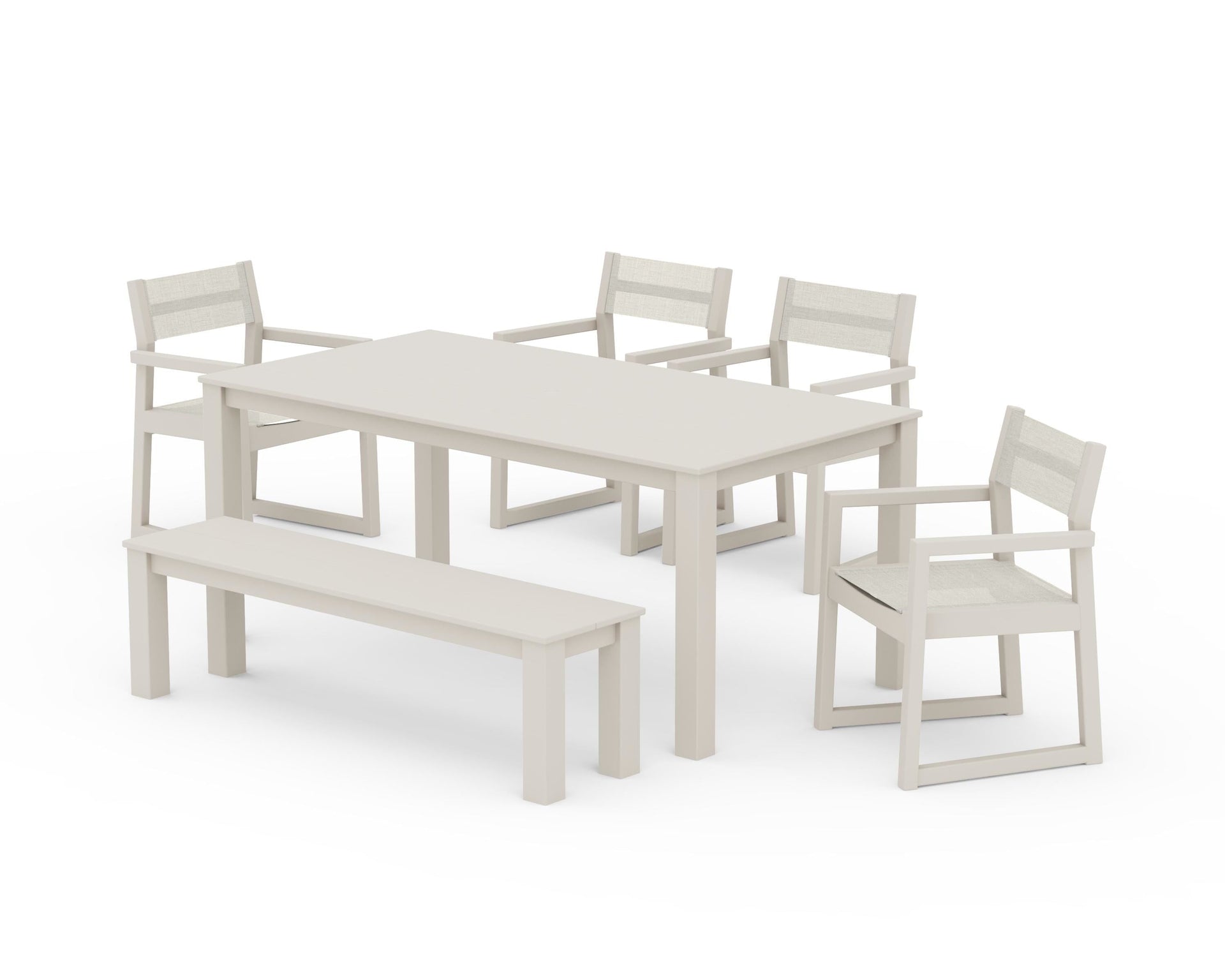 EDGE Sling Arm Chair 6-Piece Parsons Dining Set with Bench