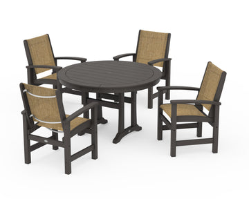 Coastal 5-Piece Round Dining Set with Trestle Legs