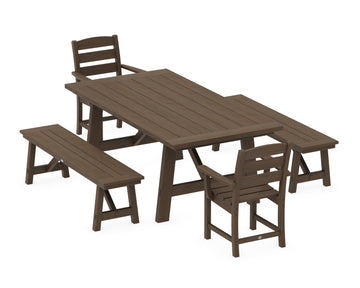 Lakeside 5-Piece Rustic Farmhouse Dining Set With Benches