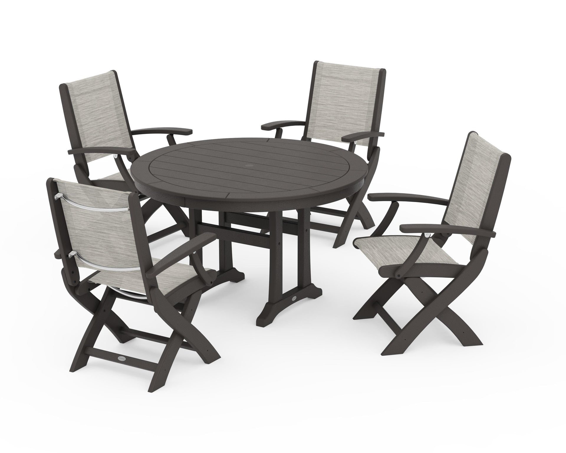 Coastal Folding Chair 5-Piece Round Dining Set with Trestle Legs
