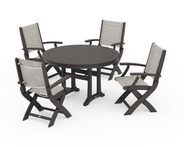 Coastal Folding Chair 5-Piece Round Dining Set with Trestle Legs