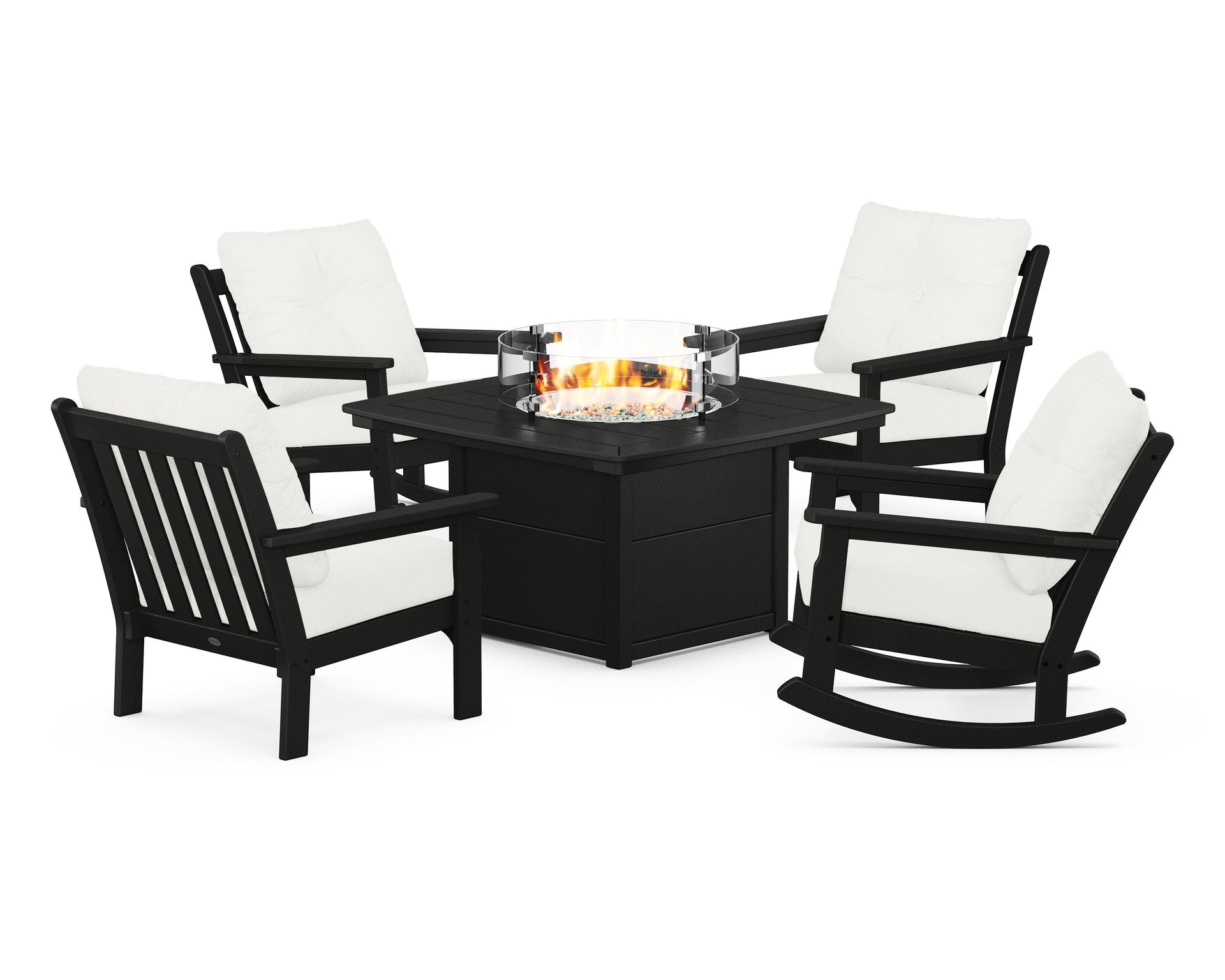 Vineyard 5-Piece Deep Seating Rocking Chair Conversation Set with Fire Pit Table