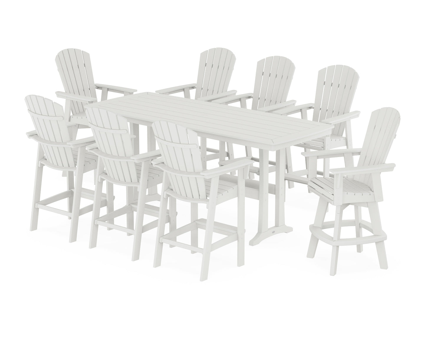 Nautical Curveback Adirondack Swivel 9-Piece Bar Set with Trestle Legs