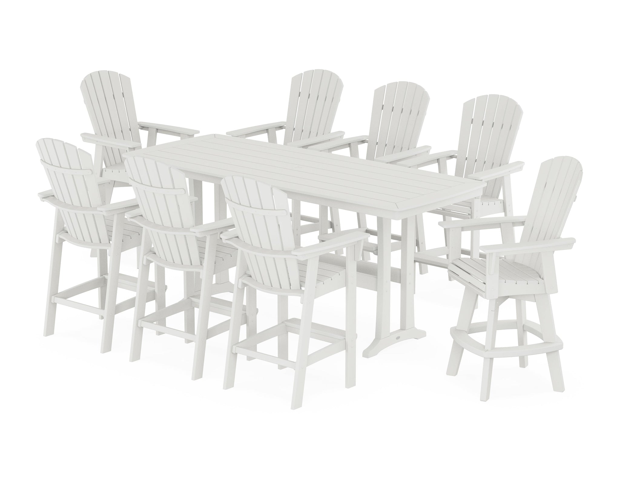 Nautical Curveback Adirondack Swivel 9-Piece Bar Set with Trestle Legs