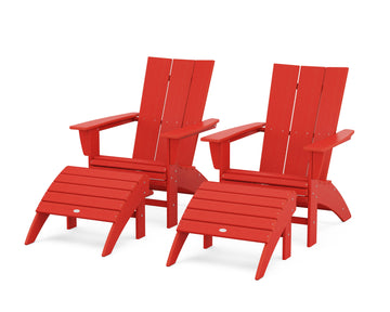 Modern Curveback Adirondack Chair 4-Piece Set with Ottomans