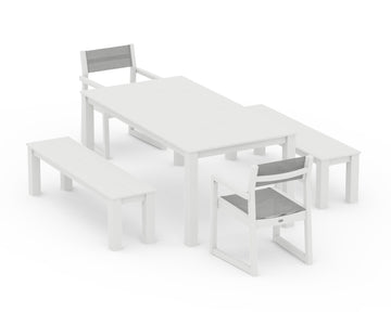 EDGE Sling Arm Chair 5-Piece Parsons Dining Set with Benches