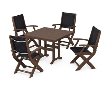 Coastal Folding Chair 5-Piece Farmhouse Dining Set