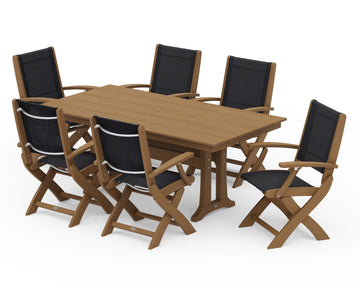 Coastal Folding Arm Chair 7-Piece Farmhouse Dining Set with Trestle Legs