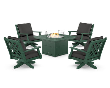 Wovendale 5-Piece Deep Seating Swivel Conversation Set with Fire Pit Table