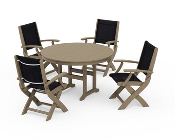 Coastal Folding Chair 5-Piece Round Dining Set