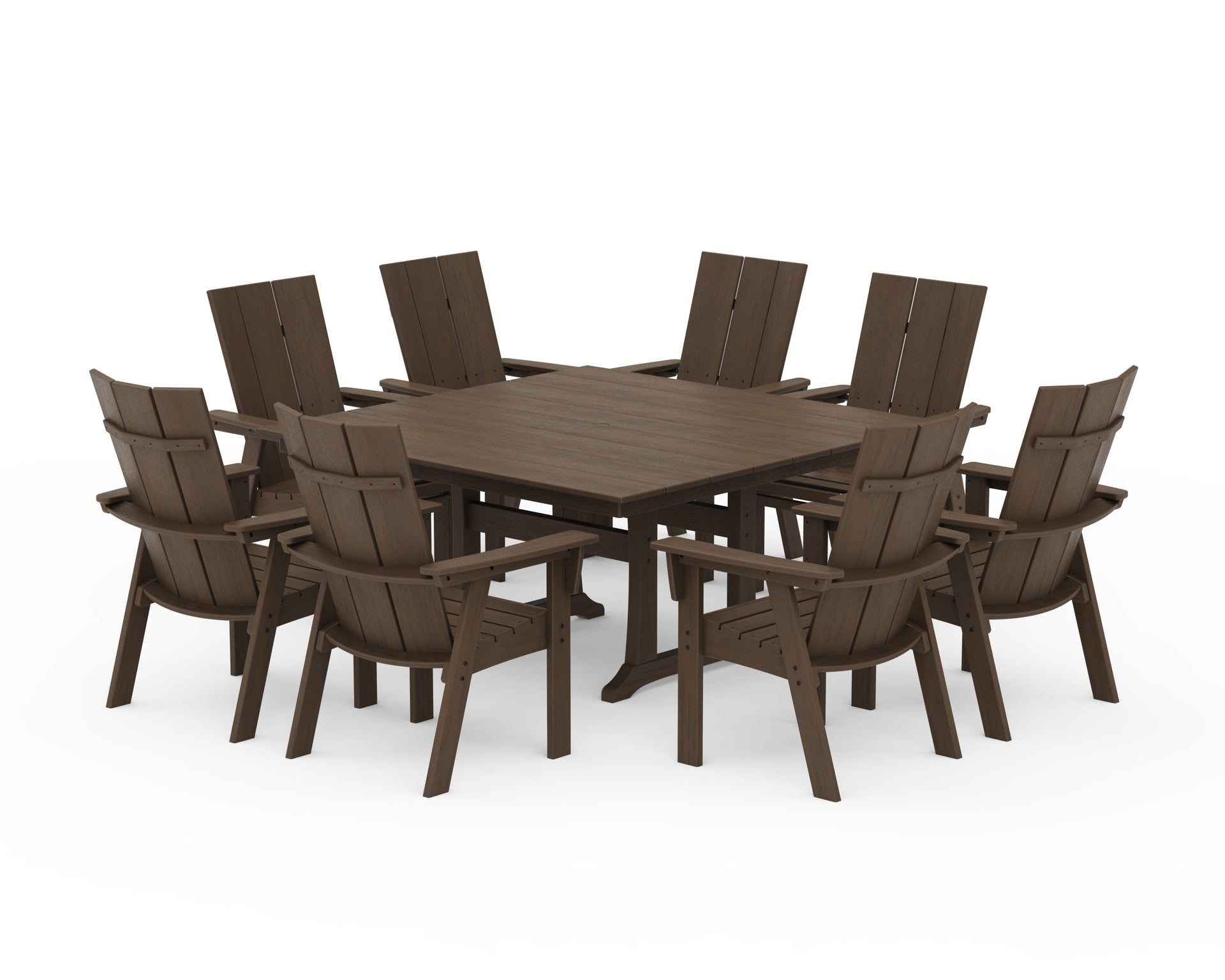 Modern Curveback Adirondack 9-Piece Farmhouse Trestle Dining Set