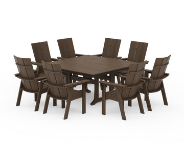 Modern Curveback Adirondack 9-Piece Farmhouse Trestle Dining Set