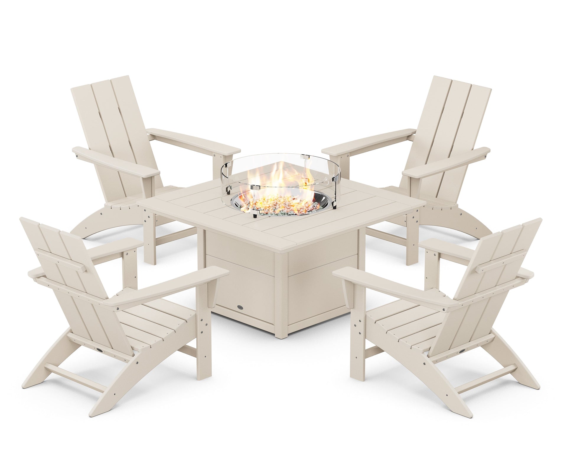 Modern 5-Piece Adirondack Chair Conversation Set with Fire Pit Table