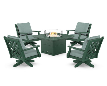 Wovendale 5-Piece Deep Seating Swivel Conversation Set with Fire Pit Table