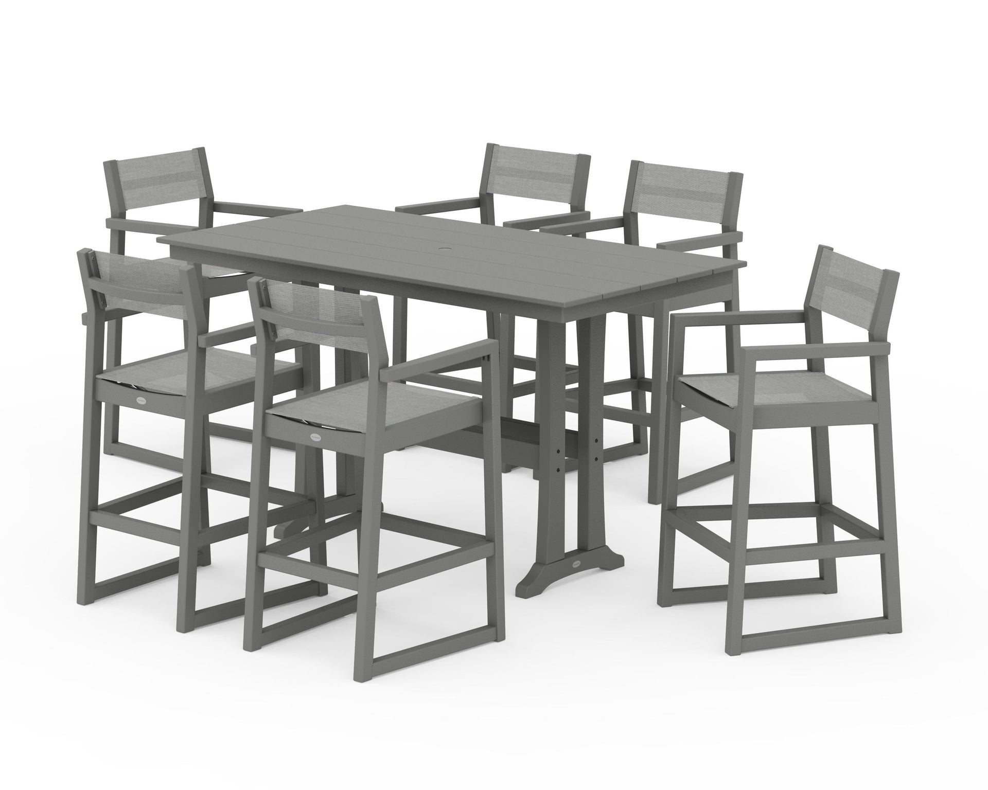 EDGE Sling Arm Chair 7-Piece Farmhouse Bar Set with Trestle Legs