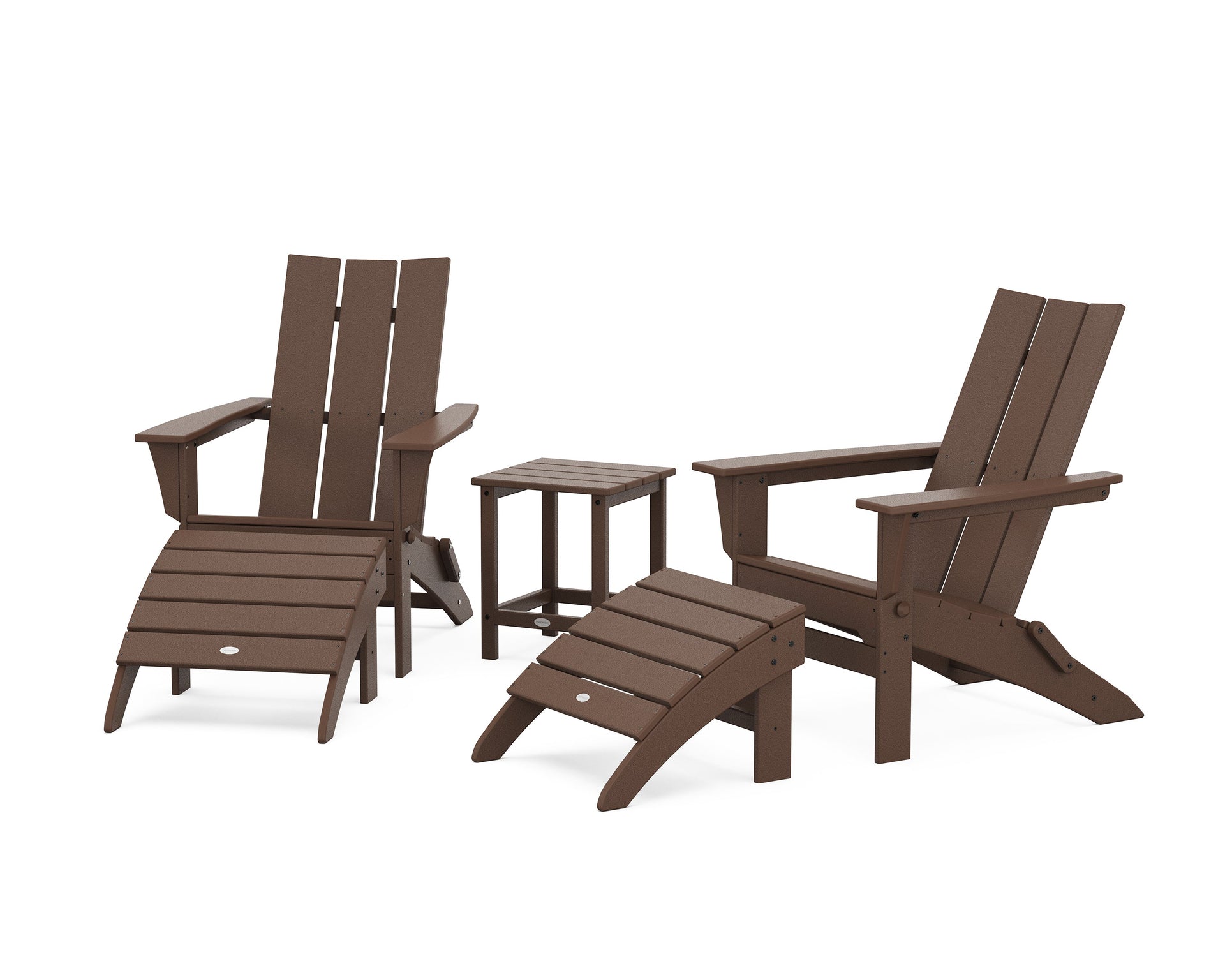 Modern Folding Adirondack Chair 5-Piece Set with Ottomans and 18" Side Table