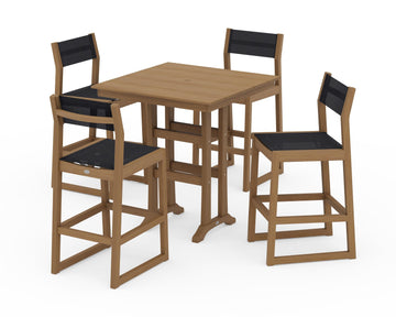 EDGE Sling Arm Chair 5-Piece Farmhouse Bar Set with Trestle Legs