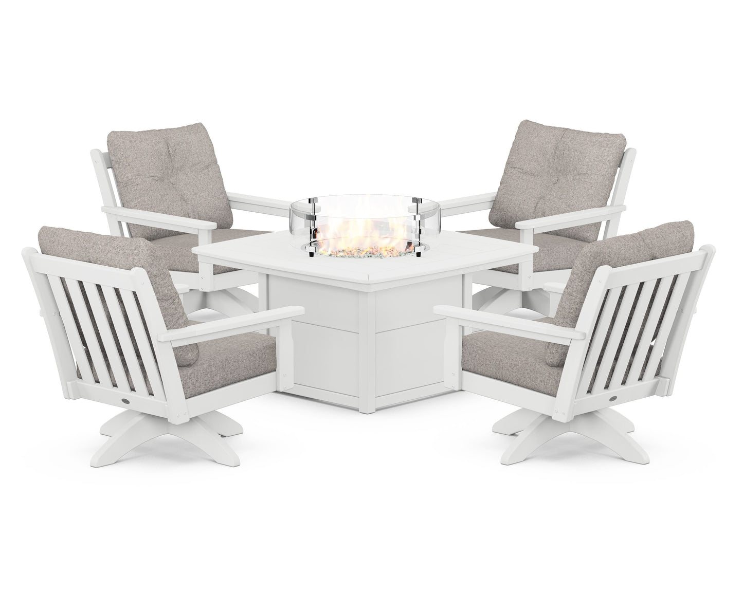 Vineyard 5-Piece Deep Seating Swivel Conversation Set with Fire Pit Table
