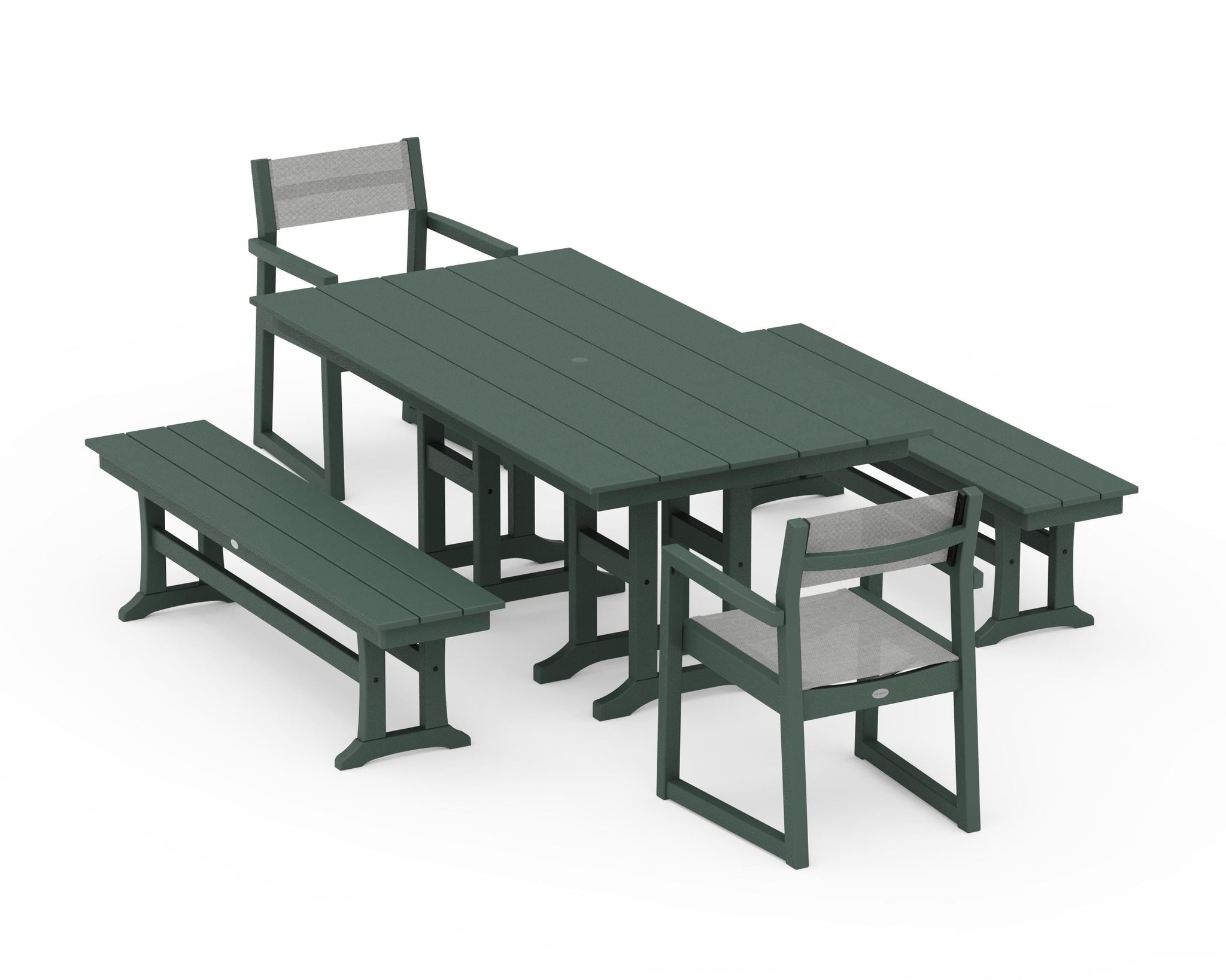 EDGE Sling Arm Chair 5-Piece Farmhouse Dining Set with Benches