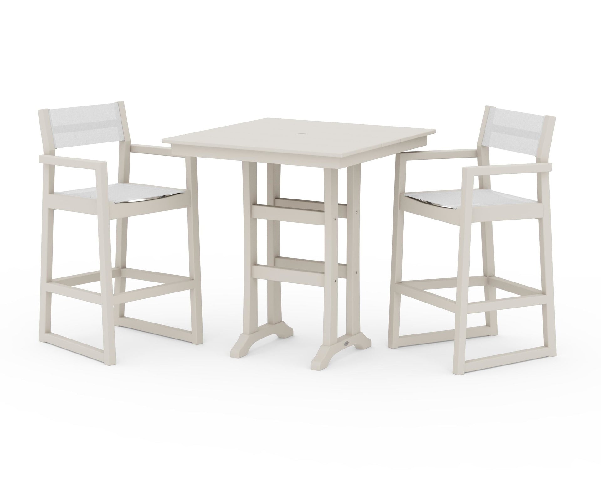 EDGE Sling Arm Chair 3-Piece Farmhouse Bar Set with Trestle Legs