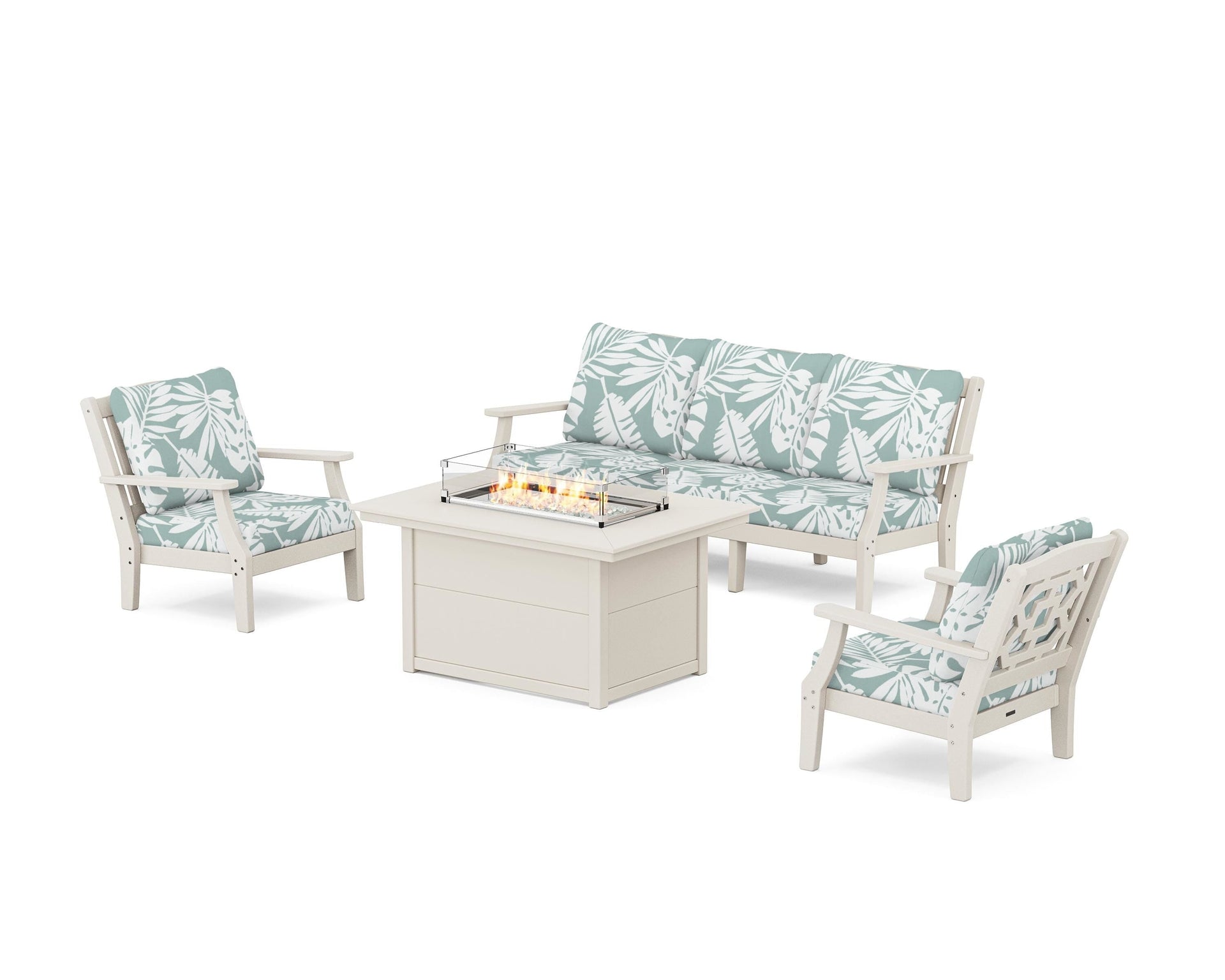 Chinoiserie Deep Seating Fire Pit Table Set