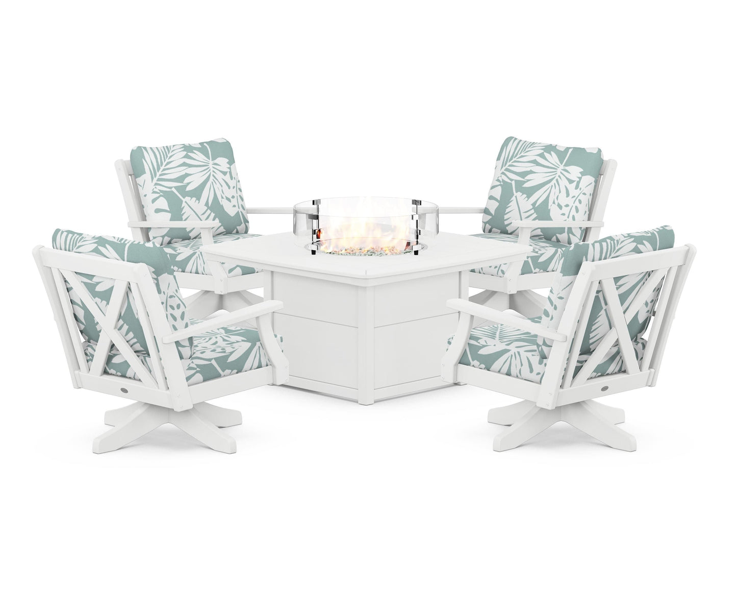 Braxton 5-Piece Deep Seating Swivel Conversation Set with Fire Pit Table