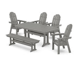 Vineyard Curveback Adirondack Chair 6-Piece Dining Set with Trestle Legs and Bench