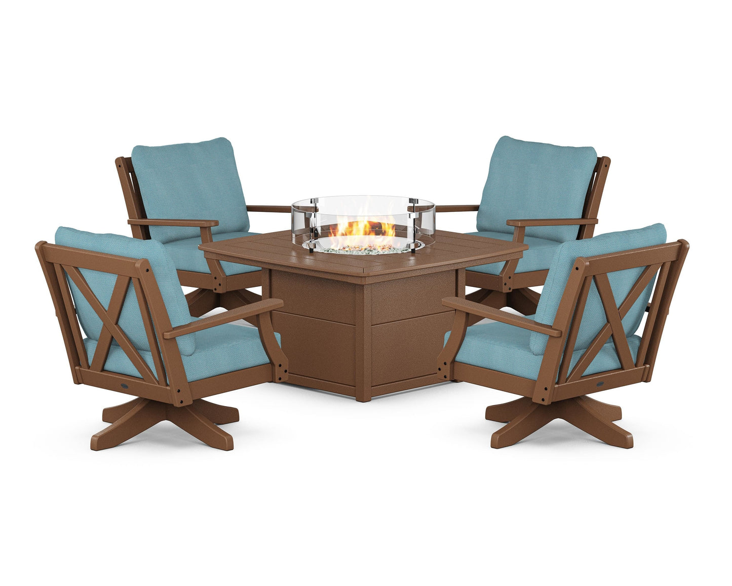 Braxton 5-Piece Deep Seating Swivel Conversation Set with Fire Pit Table