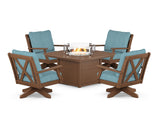 Braxton 5-Piece Deep Seating Swivel Conversation Set with Fire Pit Table