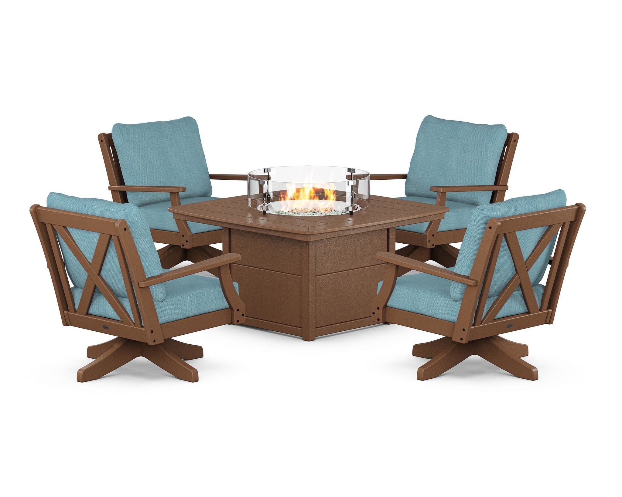 Braxton 5-Piece Deep Seating Swivel Conversation Set with Fire Pit Table