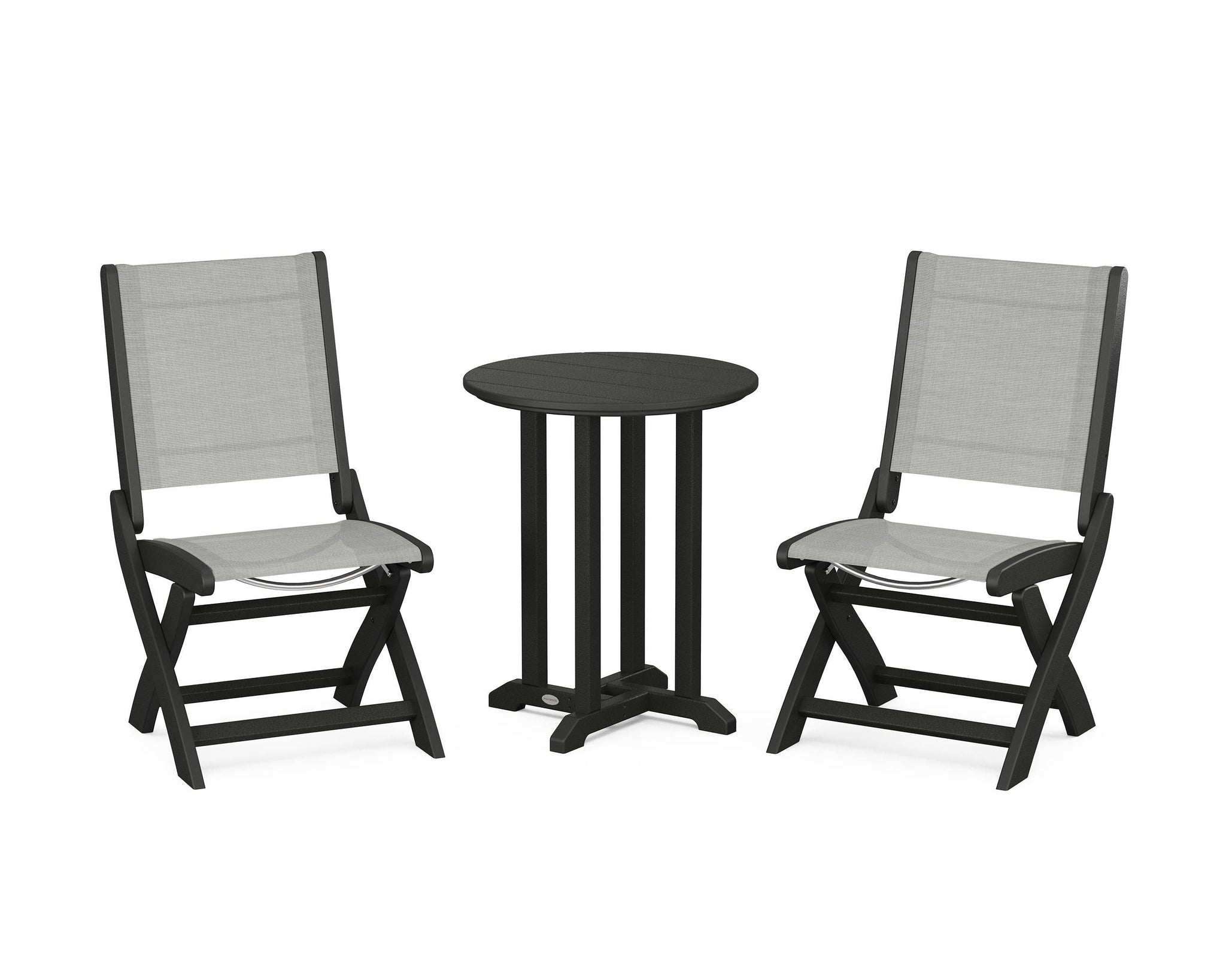 Coastal Folding Side Chair 3-Piece Round Bistro Dining Set