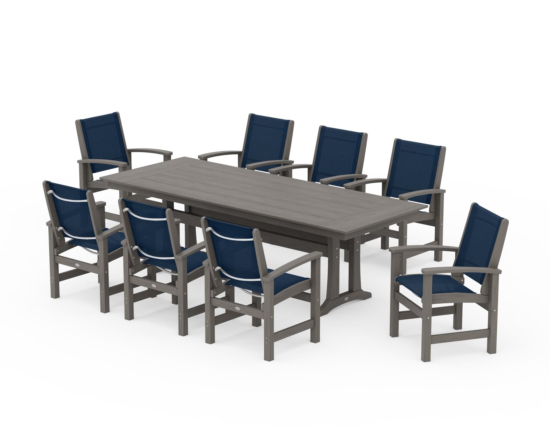 Coastal 9-Piece Farmhouse Dining Set with Trestle Legs