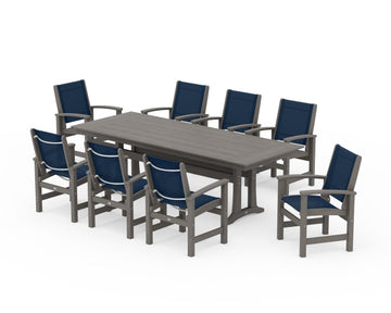 Coastal 9-Piece Farmhouse Dining Set with Trestle Legs