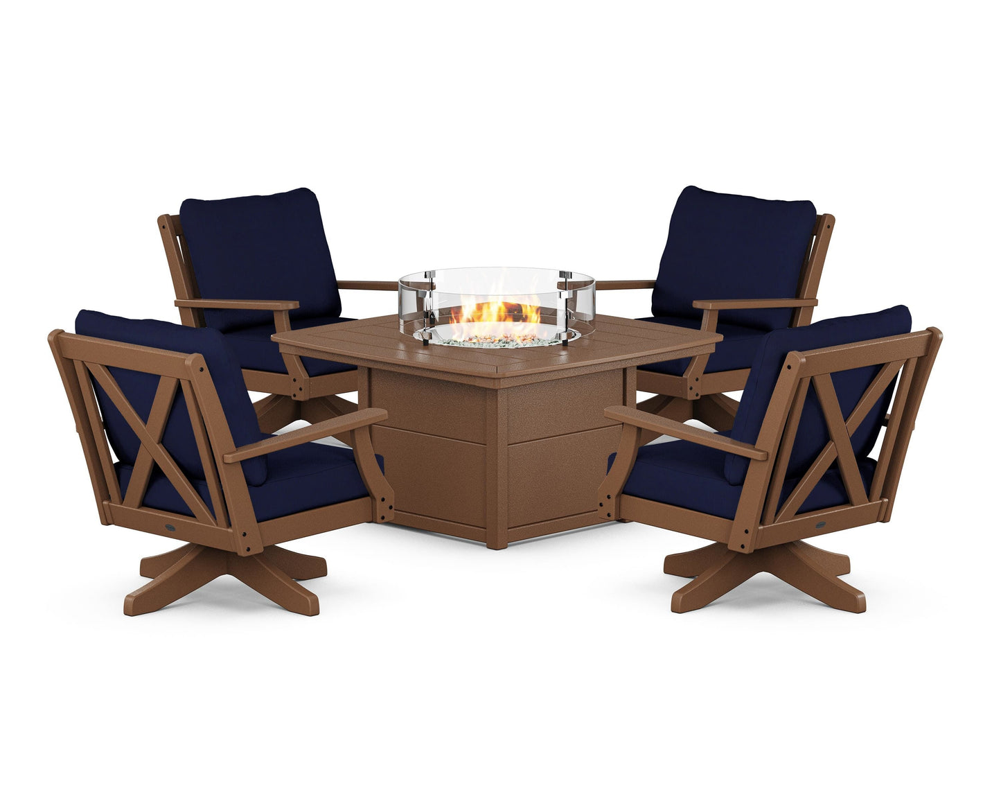 Braxton 5-Piece Deep Seating Swivel Conversation Set with Fire Pit Table